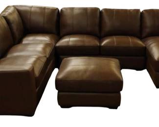 303 - 4pc Brown Leather Sectional 36x132x99