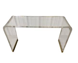 3029 - Chelsea House Waterfall acrylic console table Brass base 30 x 46 x 15 Retail $2528