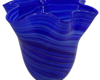 163 - Blue Art Glass Vase 8"