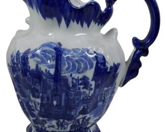 164 - Blue and White Pitcher 12"