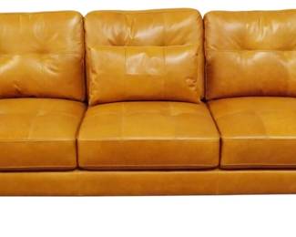 331 - Butterscotch Leather Tufted Sofa on Stiletto Leg 36x85x36