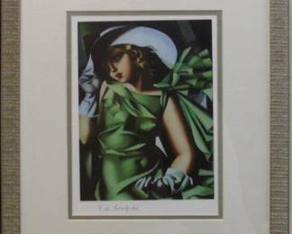9050 - YOUNG LADY WITH GLOVES PRINT BY TAMARA LEMPICKA 15.5 X 18.5