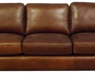 330 - Dark Brown Leather Sofa Decorative Stitching 35x94x40
