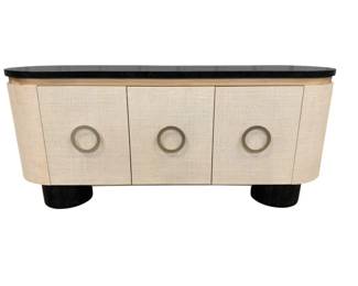 3216 - Wildwood Sloane Credenza grasscloth w/ black stone top retail $5738 33 x 72 x 19