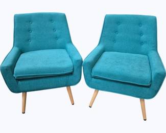 2019 - Pair Powell Turquoise Upholstered Chairs 33 x 27 x 29