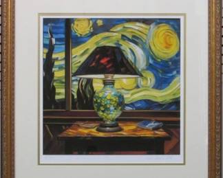 9048 - STAIN GLASS LAMP 2 NUMBERED LIMITED EDITION GICLEE BY VAN GOGH LIMITED 22.5 X 23