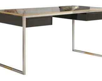 3389 - Modern History Stainless & Brass Desk Retail $3905 30 x 60 x 29