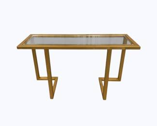 3384 - Alden Home Antique Brass Sofa Table glass top, 32 x 48 x 12