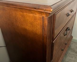 P8 - $125 PAIR of Oversized Lane Nightstands. Measures 34" wide x 18" deep x 30.25" tall. Both are in good condition - drawers slide. One needs 2 handles replaced. Some minor surface damage / scratches.