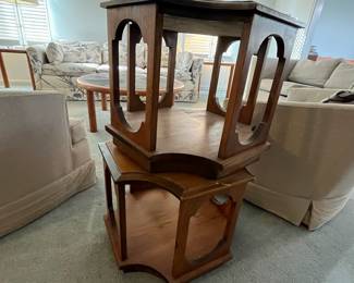 P11 - $100. PAIR of MCM Side Tables. Measures 20.5" both ways on the top x 16" tall. Very good vintage condition!
