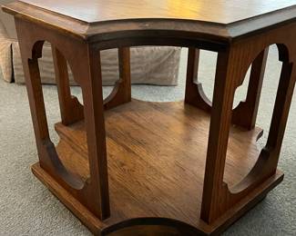 P11 - $100. PAIR of MCM Side Tables. Measures 20.5" both ways on the top x 16" tall. Very good vintage condition!