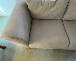 P21 - $30. Bauhaus Loveseat. Measures 65" wide 34" deep x 26" tall. Floor to seat is 17". Good vintage condition - back has a cut near the floor.