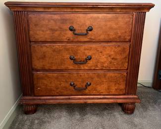 P8 - $125 PAIR of Oversized Lane Nightstands. Measures 34" wide x 18" deep x 30.25" tall. Both are in good condition - drawers slide. One needs 2 handles replaced. Some minor surface damage / scratches.
