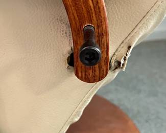 P6 - $75. Unico Denmark Chair and Ottoman. Ottoman is in good condition measures 20" wide x 15" x 15" tall. Chair is in *rough* condition. Leather is good and not torn but the frame needs some serious work. Measures 30.5" wide x 37" deep x 33" tal.