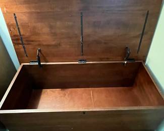 P17 - $30. Pottery Barn Tristan Trunk. Not cedar lined. Inside Latch and foot need repair. Measures 39.75" x 19" deep x 17.25" tall.