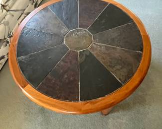 P1 - $550 3 PIECE SET. A/S Haslev Mobelsnedkeri Teak & Slate Furniture. Side Tables measures 24" square x 22" tall. Coffee Table is 39" across x 16" tall. All pieces are very sturdy and in great vintage condition.