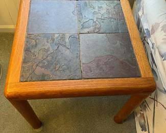 P1 - $550 3 PIECE SET. A/S Haslev Mobelsnedkeri Teak & Slate Furniture. Side Tables measures 24" square x 22" tall. Coffee Table is 39" across x 16" tall. All pieces are very sturdy and in great vintage condition.