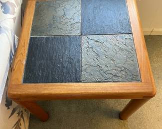 P1 - $550 3 PIECE SET. A/S Haslev Mobelsnedkeri Teak & Slate Furniture. Side Tables measures 24" square x 22" tall. Coffee Table is 39" across x 16" tall. All pieces are very sturdy and in great vintage condition.