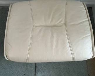 P6 - $75. Unico Denmark Chair and Ottoman. Ottoman is in good condition measures 20" wide x 15" x 15" tall. Chair is in *rough* condition. Leather is good and not torn but the frame needs some serious work. Measures 30.5" wide x 37" deep x 33" tal.