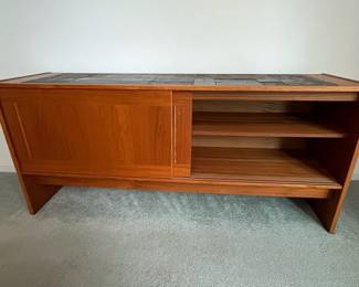 P7 - $100. Gangso Mobler Teak & Slate Credenza. Needs repair - one handle is broken. Generally needs tightened up. Measures 66.5" wide x 17.75" deep x 30" tall.