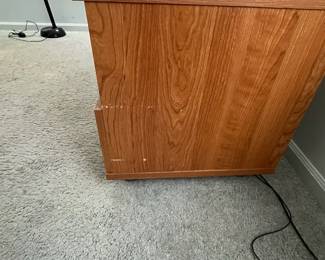 P27 - $10. Media Cabinet. Measures 49" x 21" deep x 21.5" tall. Pressed wood but in good condition!