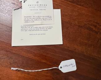 P17 - $30. Pottery Barn Tristan Trunk. Not cedar lined. Inside Latch and foot need repair. Measures 39.75" x 19" deep x 17.25" tall.