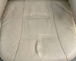 P6 - $75. Unico Denmark Chair and Ottoman. Ottoman is in good condition measures 20" wide x 15" x 15" tall. Chair is in *rough* condition. Leather is good and not torn but the frame needs some serious work. Measures 30.5" wide x 37" deep x 33" tal.