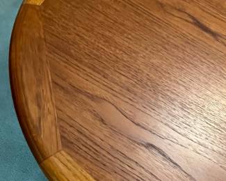 P4 - $275. Table Only! Edward Valentinsen. Drylund Dining Table. Has 2 leaves that store inside/under the table when not in use. Measures 41" wide x 63" long x 27.5" tall. Each leaf adds 18.75". One leaf has minor surface damage and one ring on the top where it looks like a plant was left.