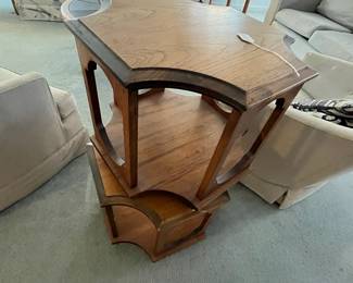 P11 - $100. PAIR of MCM Side Tables. Measures 20.5" both ways on the top x 16" tall. Very good vintage condition!