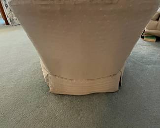 P26 - $40 PAIR of Barrel Chairs. One needs leg repair. Both need recovered. Great shapes for project pieces! Measures 30" wide x 32" deep x 24" tall.