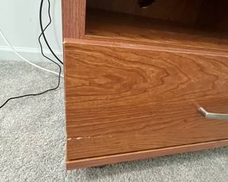 P27 - $10. Media Cabinet. Measures 49" x 21" deep x 21.5" tall. Pressed wood but in good condition!