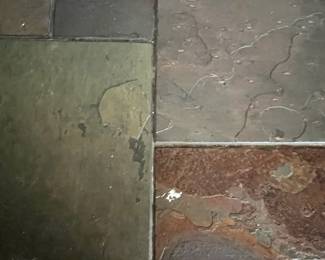 P7 - $100. Gangso Mobler Teak & Slate Credenza. Needs repair - one handle is broken. Generally needs tightened up. Measures 66.5" wide x 17.75" deep x 30" tall.