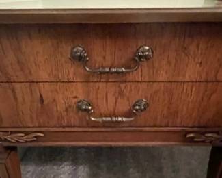 P24 - $80 PAIR of American of Martinsville Side Tables. Single drawer. Both slide easily. Measures 24" square x 22" tall.