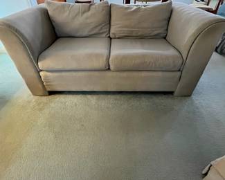P21 - $30. Bauhaus Loveseat. Measures 65" wide 34" deep x 26" tall. Floor to seat is 17". Good vintage condition - back has a cut near the floor.
