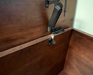 P17 - $30. Pottery Barn Tristan Trunk. Not cedar lined. Inside Latch and foot need repair. Measures 39.75" x 19" deep x 17.25" tall.