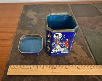 P52 - $15. Cloisonne Tea Caddy / Lidded Box.
