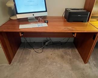 P41 - $10. Office Desk. Bring help to move. Measures 58" x 30" x 28" tall. Pressed wood - in fair condition.