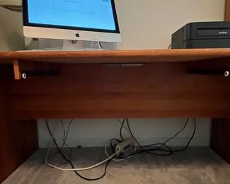 P41 - $10. Office Desk. Bring help to move. Measures 58" x 30" x 28" tall. Pressed wood - in fair condition.