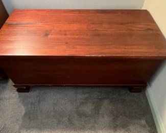 P17 - $30. Pottery Barn Tristan Trunk. Not cedar lined. Inside Latch and foot need repair. Measures 39.75" x 19" deep x 17.25" tall.