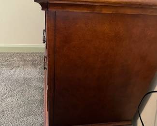 P8 - $125 PAIR of Oversized Lane Nightstands. Measures 34" wide x 18" deep x 30.25" tall. Both are in good condition - drawers slide. One needs 2 handles replaced. Some minor surface damage / scratches.