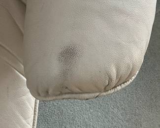 P6 - $75. Unico Denmark Chair and Ottoman. Ottoman is in good condition measures 20" wide x 15" x 15" tall. Chair is in *rough* condition. Leather is good and not torn but the frame needs some serious work. Measures 30.5" wide x 37" deep x 33" tal.