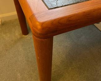 P1 - $550 3 PIECE SET. A/S Haslev Mobelsnedkeri Teak & Slate Furniture. Side Tables measures 24" square x 22" tall. Coffee Table is 39" across x 16" tall. All pieces are very sturdy and in great vintage condition.