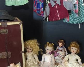 Antique Dolls, Doll Clothes And Trunk