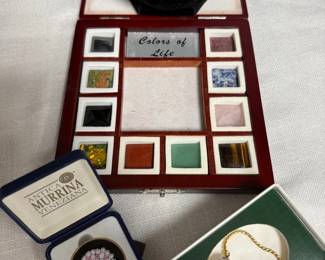 Murano Glass Pin, Swarovski Pendant, Colors of Life Interchangeable Pendant with Chain