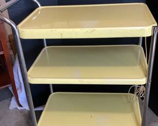 Vintage Yellow Metal Rolling Cart