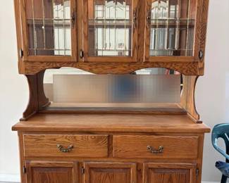 Vintage Oak Hutch With Lights 2 Pieces