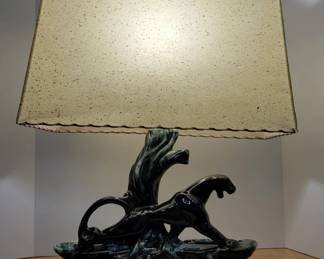 MCM 50's Ceramic Panther Lamp w Shade