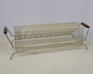 MCM Metal 45 Vinyl Record Rack Wooden Handles