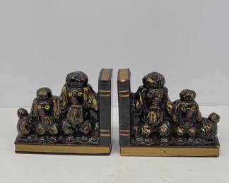 	Ceramic Poodle Dog Bookends With Gold Accents