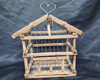 	Wooden Handmade Bird Cage with Heart Detail
